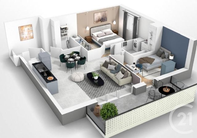 Appartement T3 à vendre - 3 pièces - 62.89 m2 - LA MOTTE SERVOLEX - 73 - RHONE-ALPES - Century 21 Immobilière De La Vallée